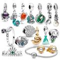 The Little Mermaid Ariel Shell Dangle Charm for Women Original PANDORA bracelet Pendant Necklace DIY Jewellry. 
