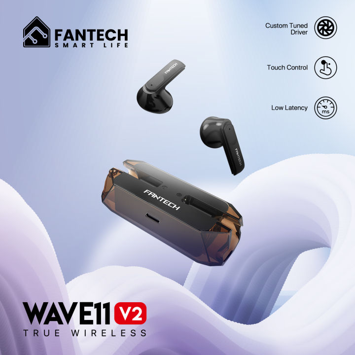 Fantech Wave 11E V2 TWS Wireless Earbuds Airpods 5.3 Bluetooth Low Latency Gaming Touch Control With High Defination Microphone Touch Control Ergonomic Design For Calling Music Songs