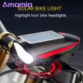 Solar Bicycle Headlight High Brightness Rechargeable Bike Headlight with Horn Solar Power Waterproof Led Bicycle Light with 3 Lighting Modes for Road Bike on Bicycle Headlight. 
