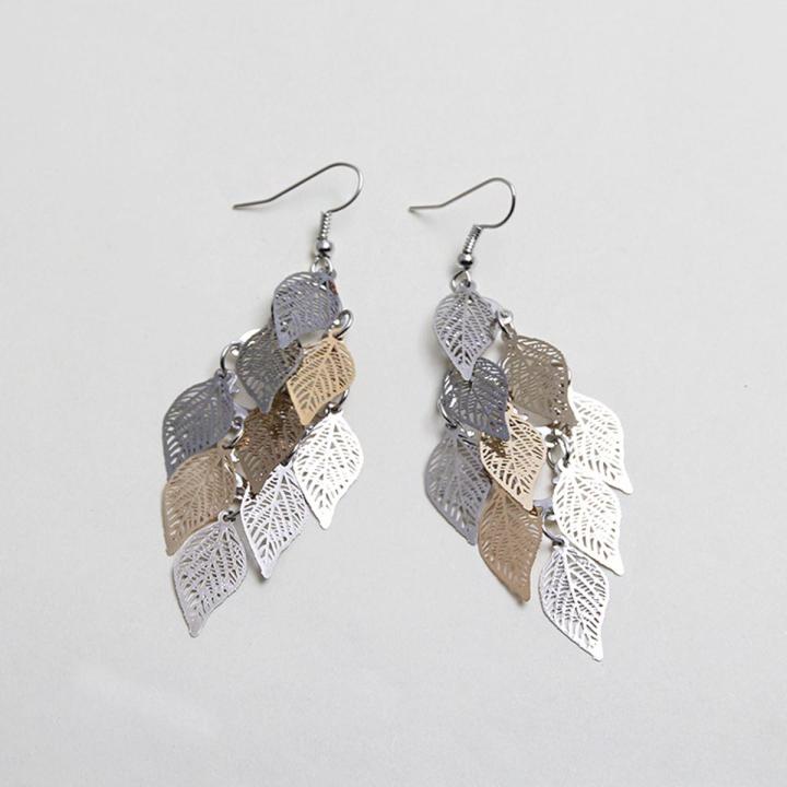 New fashion leaf-shaped earring color matching nine pieces earring ornament European and American computer chip eardrops copper parts jewelry
