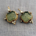 New Vintage Trend Green Color Square Shape Inlay Pearls Dangle Earrings For Women Party Birthday Fashion Custom Jewelry. 