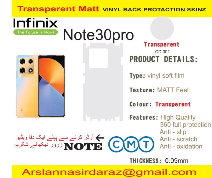 INFINIX%20NOTE%2030PRO%20Full%20360%20Back%20Protection%20transparent%20matte%20%20Sheet%20with%20Four%20Sides%20Vinyl%20Skin%20-%20Image%202