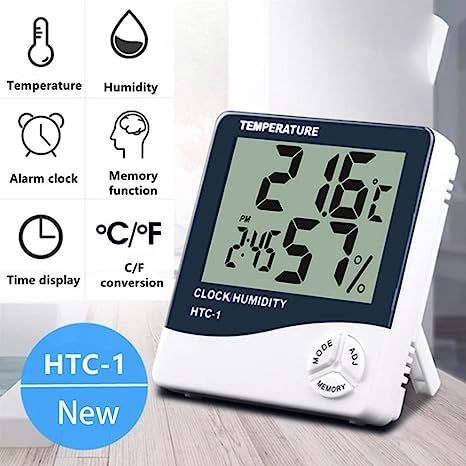 Advanced Instruments HTC-1 Electronic Temperature Humidity Meter, For Medical Indoor Room LCD Digital Thermometer Hygrometer Weather Station Alarm Clock