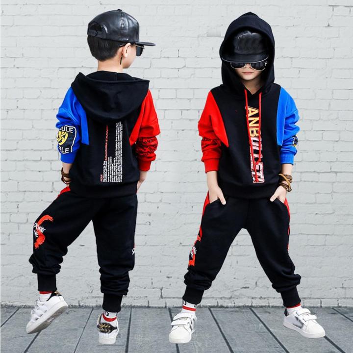 2Pcs set Kid Boy Tracksuit Hip hop Hoodie Sweatshirt Pants Set Cotton Sports Wear Suit Daraz.pk