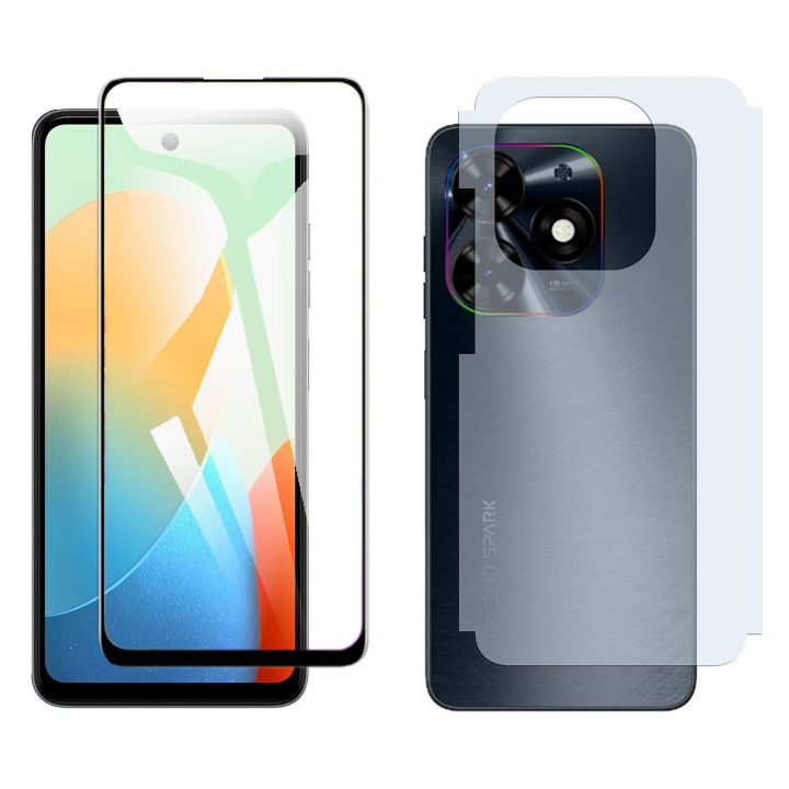 Tecno Spark Go 2024 9D Full Glue Edge-to-Edge Coverage Screen Protector Tempered Glass + Soft Film Protector Back Matte Protector Soft Skin Sheet For Spark Go 2024