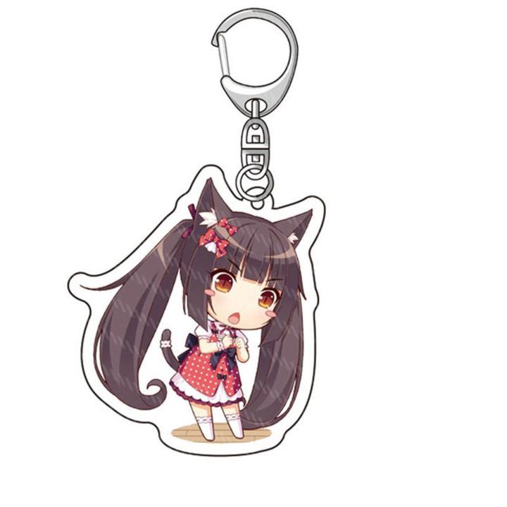 Cute Fashion Game Anime Nekopara Keychain Chocolate Vanilla La Soleil Cake Acrylic Key Chain School Bag Pendant Fans Collection