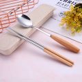 Portable Utensils Set with Case-4 Pieces Wood Handle Reusable Flatware Set Fork Spoon Stainless Steel Portable Travel Utensil Set for Travel/Camping Office Lunch with Carry. 
