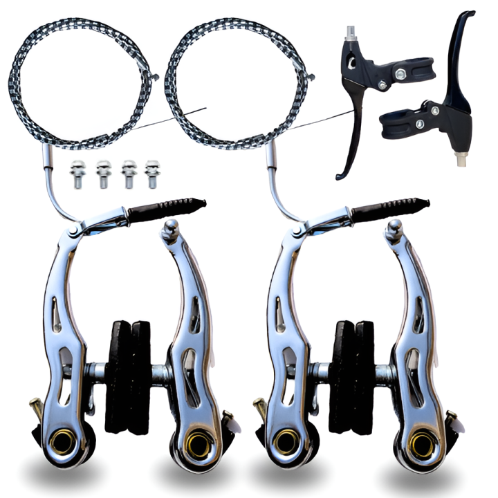 Mountain Bike Linear V-Brake Set Front and Rear Bike Brakes Set Universal Bike Brakes Mountain Bike Replacements for Most Bicycles and 2 Pieces Mountain Bike Brake Cables and brake Levers