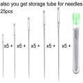 fasdaga 25 Large Eye Stitching Needles - 5 Sizes Big Eye Hand Sewing Needles in Clear Storage Tube for Stitching, and Crafting. 