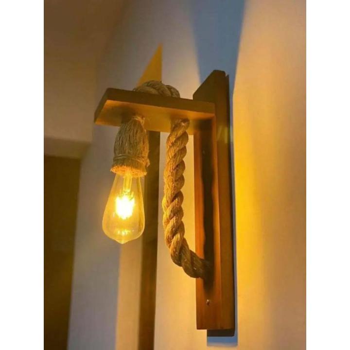 Wooden Wall Light - Antique Wooden Rope Hanging Light (Without Bulb)