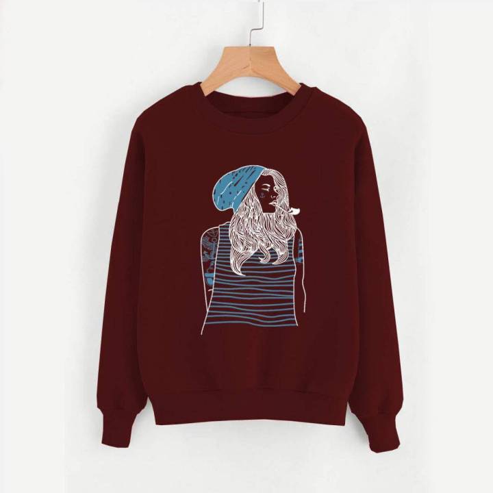 New Design Cute Printed Sweat shirt Full Sleeves Fleece Winter Collection Export Quality Sweatshirts For Women