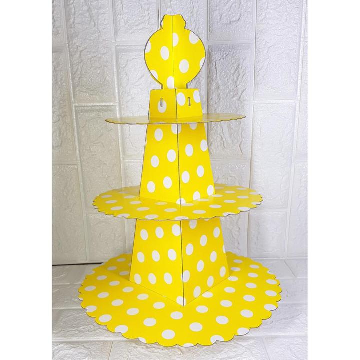 YELLOW POLKA DOT THEME CUPCAKE STAND 3 TIERS CUPCAKE STAND