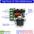 2000W High Power 220V AC Dimmer with Adjustable Knob for Fan, Light, Motor & Temperature Speed Control | Smooth Variable Output Controller by Electrica. 