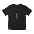 Black Faith Printed Cotton Halfsleeves Oneck Tshirt. 