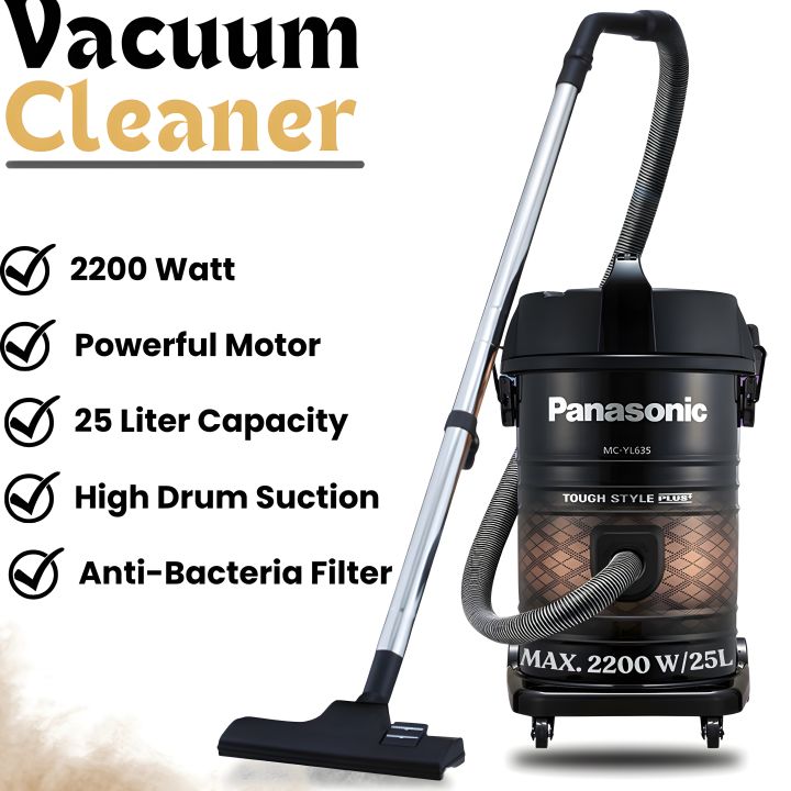 PANASONIC Vacuum Cleaner For Carpet - Powerful Wet & Dry Vacuum Cleaner For Home - 25 Liter Dust Capacity Tank - 2200W Copper Motor - High Suction Power - High Quality Drum Vaccume Cleaner - Anti-Bacteria Filter Includes