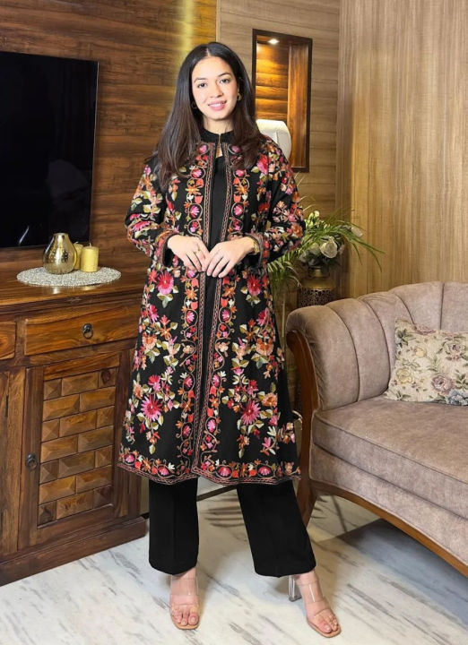 Stylish Royal Embroidered Coat with Inner & Trouser 3-Piece - Party Wear Dresses for Women