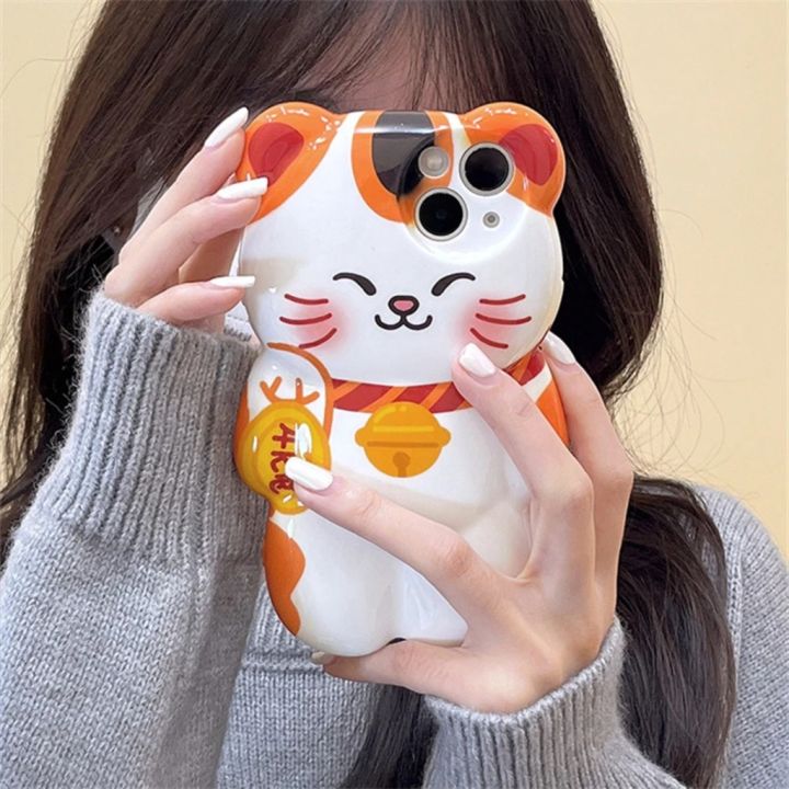 HOCE Fashion Cartoon Lucky Cat Phone Cases For iPhone 15 14 13 11 12 Pro Max 15 Plus XR XS Max Case Cute Style Glossy Soft Silicone Cover