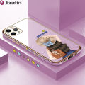 Jizetin (Free Lanyard) for iPhone 11 Pro Back Cover Girl In Hat Luxury 6D Plating Case Side Pattern Soft Silicone Square Phone Cases. 