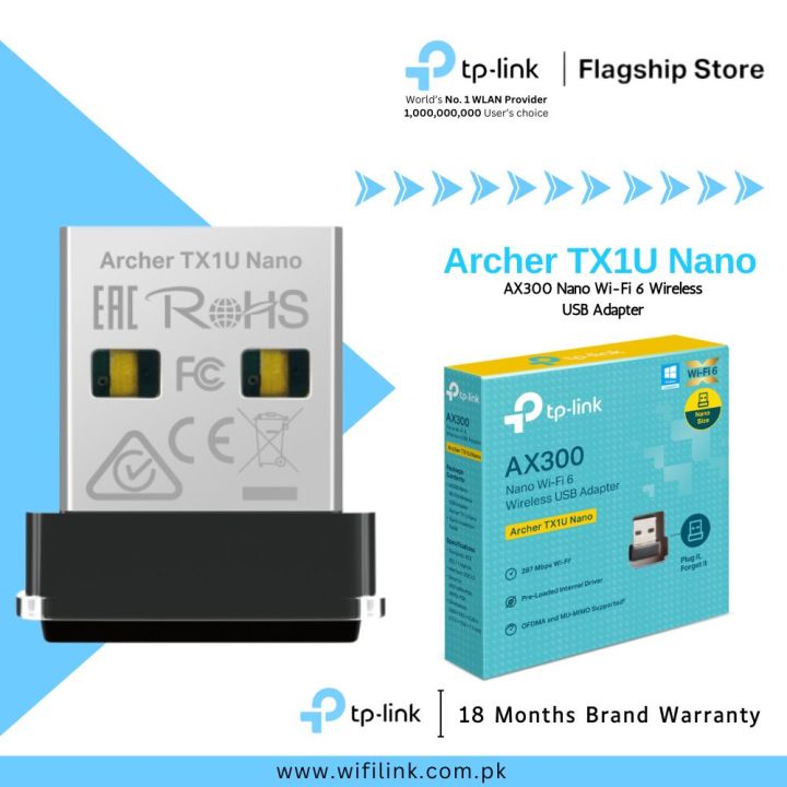 TP-Link Wi-Fi 6 Wireless USB Adapter Archer TX1U Nano AX300 Nano Wi-Fi 6 Wireless USB Adapter- 18 Months Brand Warranty