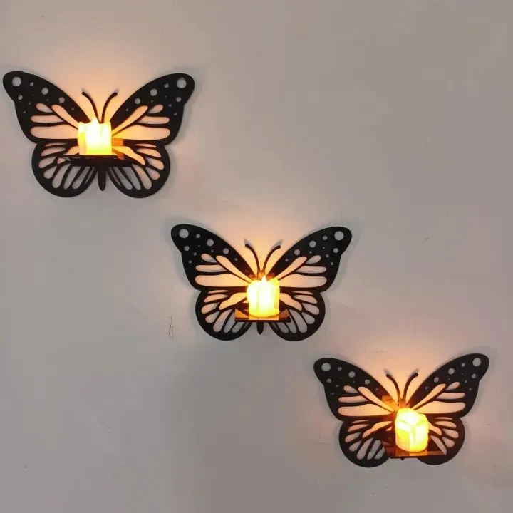 Pack of 3 Decorative Butterfly Wall Shelf, Latest Butterfly Candle Stand, Wall Decor Ideas, Wooden Wall Shelves |New Premium Wooden Wall Art Big Size I Wall Decor Art for bedroom I Decoration Piece for Home Decor I Latest Butterfly Candle Stand Shelf