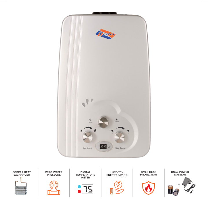 Bester Instant Gas Water Heater | Round Front Panel | 6L / 8L / 10L | Natural Gas & LPG Variants | Instant Geyser with LED Display | Auto Safety Protection | 1-Year Warranty