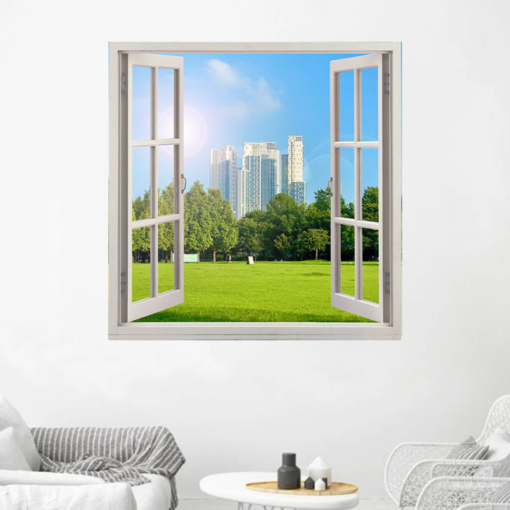 3D Window View Wall Sticker, Vinyl Decal, Wallpaper for Home Living Room Decor And Office Decor