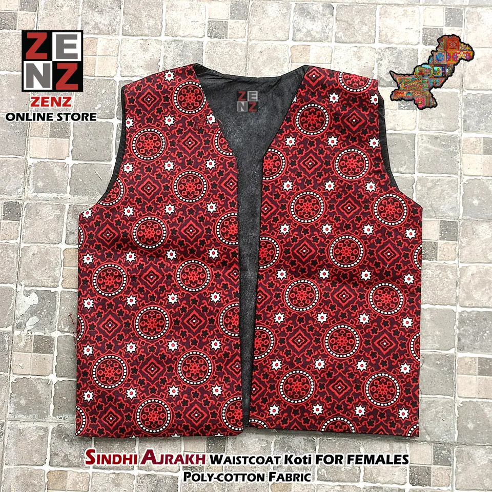 Koti Ajrak Waistcoat For Girls Ajrak Wasket Outlet