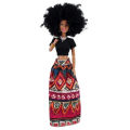 32cm Fashion Articulated Black Barbie Doll Dark Skinn Body with Ethnic Print Clothes Dolls for Girls African Popcorn Hairstyle. 