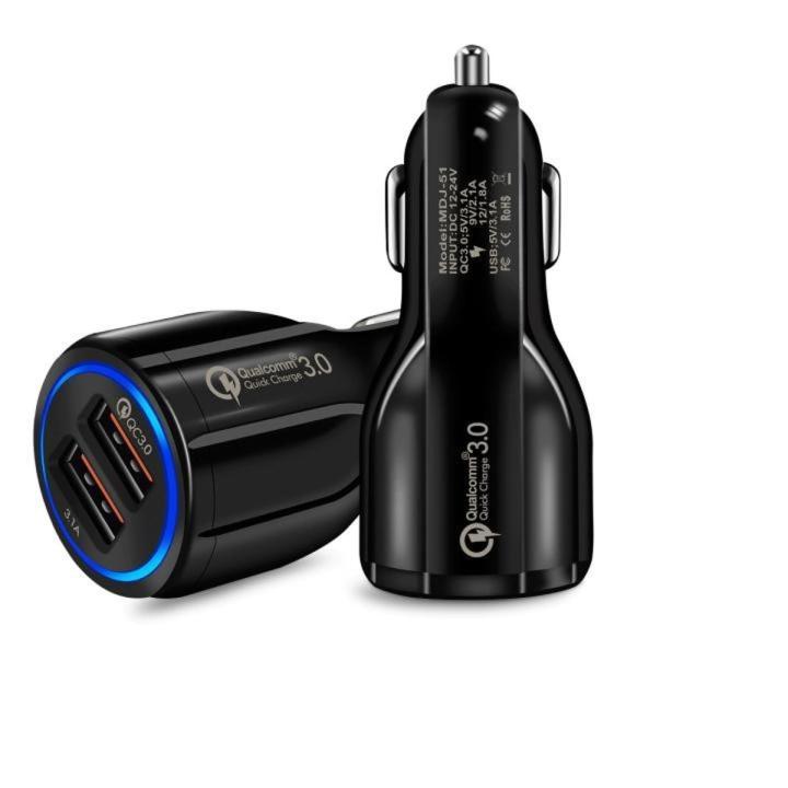 Portable Car USB Charger For Mobile Phone with 3.0 Fast Charging Dual Adapter