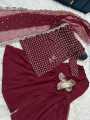 Hiba Bukhari 3pcs Dress For Girls - Dresses For Women -  3pcs Dresses For Girls New Design - Featuring Fully 9mm Embroidery Work On The Shirt Front And Back Both - Paired With A Stunning Embroidered Kaya Work Dupatta And Flared Gharara. 