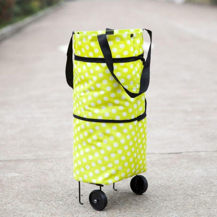 2 in 1 Foldable Grocery Shopping Trolleys with Wheels, Large Expandable Foldable Shopping Bag, Collapsible, Washable, Grocery Bag, Tote Bag