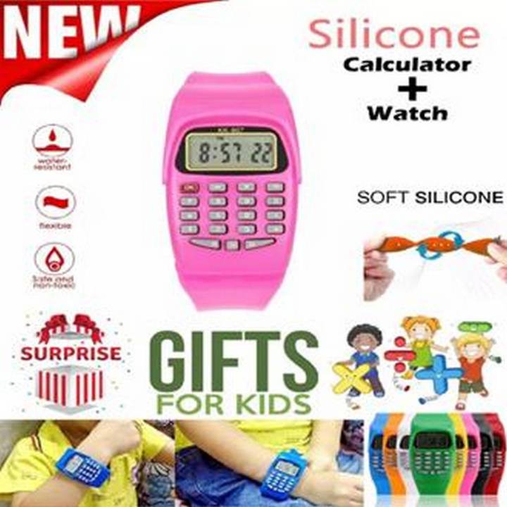 LED calculator electronic watch For boys Girls rubber wrist Watch