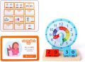 Wooden Kids Time Teaching Clock Set with Moveable Hands, 40 Activity Cards and 4 Dice | Montessori Learning Toy for Ages 3+ | Non-Toxic Paint, Smooth Edges, Portable Size | Home and Classroom Analog Time Practice Gift. 