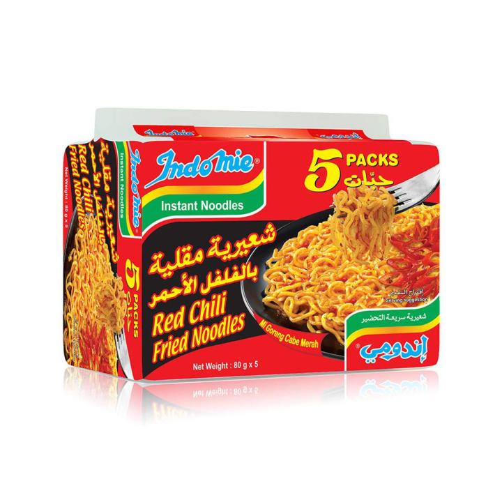 Indomie Red Chilli Fried Noodles (Pack of 5 Pieces of 80 gram) (Imported) (Made In Saudia Arabia)