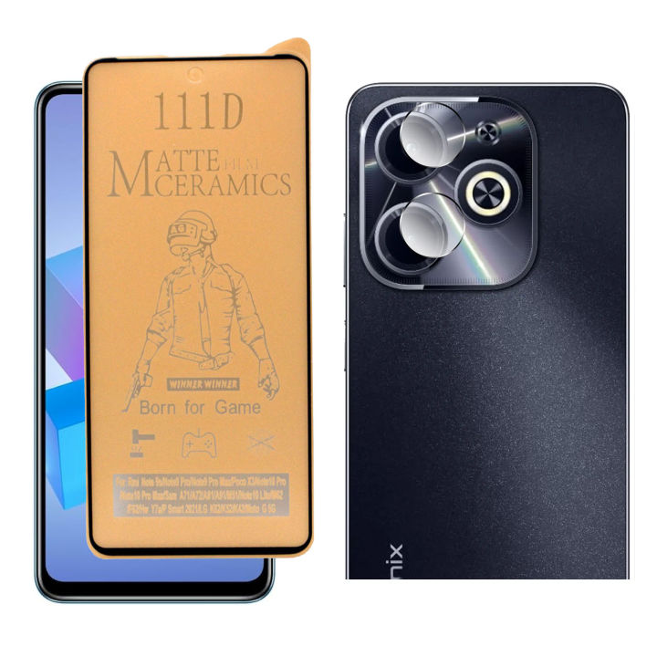 Infinix Hot 40i Matte Glass Fiber Glass Protector + Back Rear Camera Protector 9H Gorilla Flexible Protection For Infinix Hot 40i