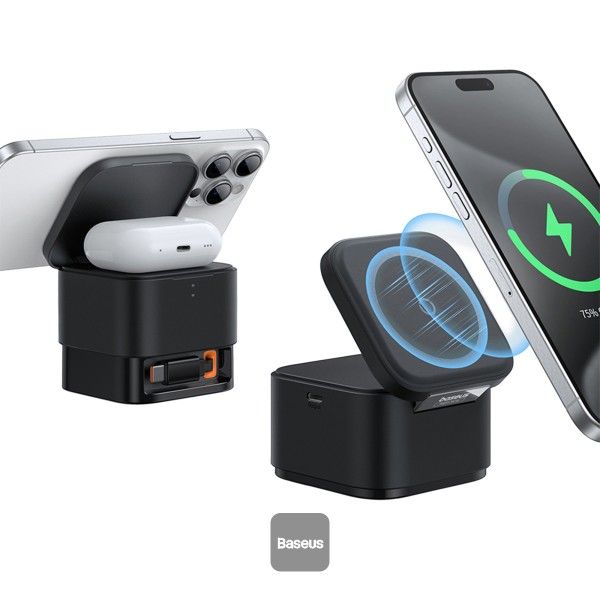 Baseus 25W Magnetic Wireless Charger, MagPro 2 in 1 Fast Charger Stand For iPhone and Airpods with USB-C Output For iWatch Charger