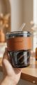 Premium Glass Tumbler with Straw & Leather Sleeve | Reusable Coffee Cup. 