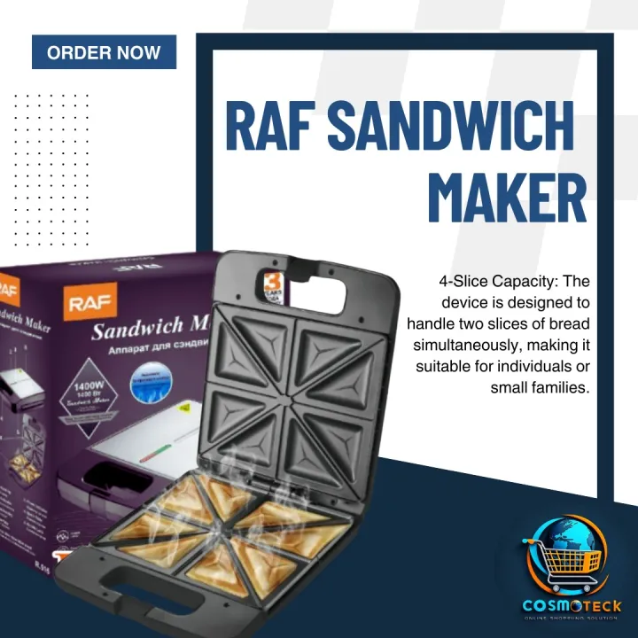 RAF 1400W Sandwich Maker, 2 Slice Non-Stick Surface Sandwichmaker ...