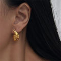 Enacolor Elegant Gold Metal Geometric Bump Hammer Water Drop Earrings. 