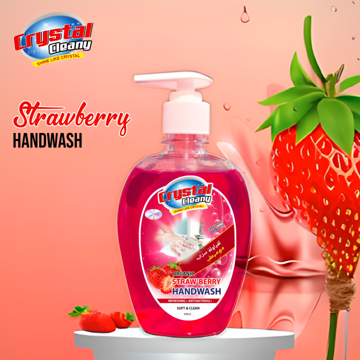 Strawberry Hand Wash 500ML - Antibacterial Hand wash - Moisturizing Hand wash - Long Lasting Fragrance Hand wash - Hand wash for Kids and Adults - Pink Hand wash Liquid Sweet Scented Hand wash- Crystal Cleany