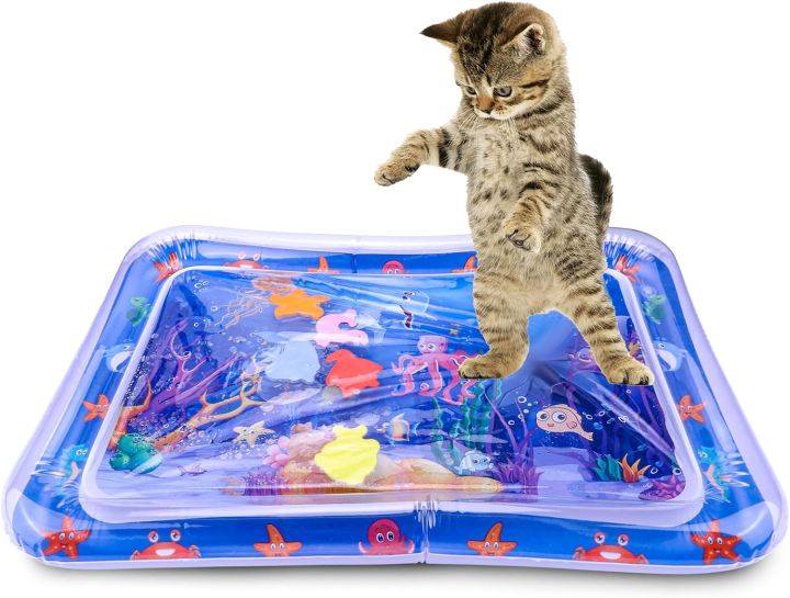 Water Sensory Play Mat for Cats, Cat Water Playmat for Self Play, Interactive Cat Toys for Indoor Cats,Cat Activity Mat for Cat Entertainment （Square）