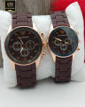 Emporio Armani Couple Watch Rubber Chain Strap Puch Button Lock. 