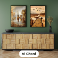 Golden Paths and Dreamy Docks: A Journey in Art 🏙️✨| Size 12x18 inches | Modern Design | 2 piece Design| Painting and Wall decor | Al Ghani. 