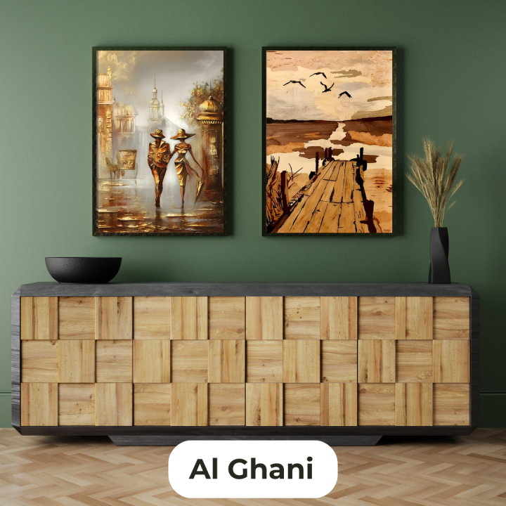 Golden Paths and Dreamy Docks: A Journey in Art 🏙️✨| Size 12x18 inches | Modern Design | 2 piece Design| Painting and Wall decor | Al Ghani