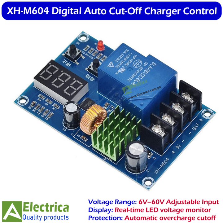 XH-M604 Smart Battery Charger Control Module 12V–24V Automatic Cut-Off Charging Protection Board with LED Display for Lithium & Lead-Acid Battery by Electrica