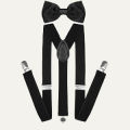 THREE BROTHERS>Double Pack Elastic Gallace Suspenders With Bow Tie For Kids , Boys , Girls. 