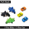6 Pcs Set - Pull Back Bike and Car Push and Go Toys For Kids Boys and Girls Pull Back Baby Cars Bike Toy Set. 