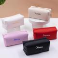 【HOT】 Personalized Embroidery Small Makeup Bag PU Leather Travel Cosmetic Pouch Toiletry Bag For Women Portable Water-Resistant. 