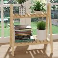 WOOD LAND Wooden Plant Stand 2 And 3 Tier Foldable Flower Pot Display Shelf Rack Solid Wood Floor Two-layer Storage Balcony Folding Flower Stand. 