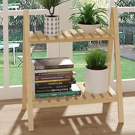WOOD LAND Wooden Plant Stand 2 And 3 Tier Foldable Flower Pot Display Shelf Rack Solid Wood Floor Two-layer Storage Balcony Folding Flower Stand